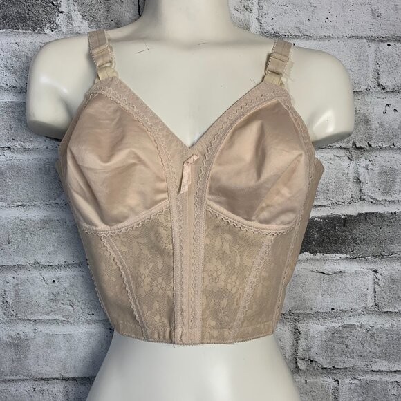 Vintage Y2K 90s Playtex Longline Retro Corset Bra 36B Cream Lace Retro Crop Top - Picture 2 of 13